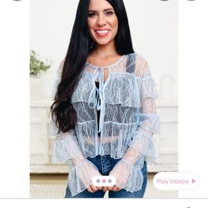 Baevely Blue Ruffled Mesh Top